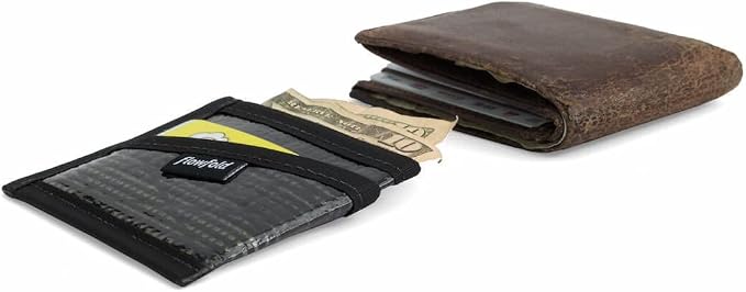 Flowfold Recycled Sailcloth Wallets - 3 Pocket Card Holder Wallet, Front Pocket Wallet, Slim Card Holder Wallet Made in USA (Black Sailcloth)