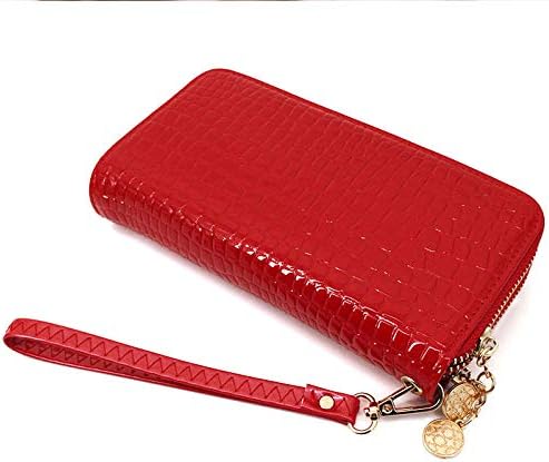 Women Patent leather Handbag Wallet Money Coin Purse Card ID Organizer Double Zip Around Red