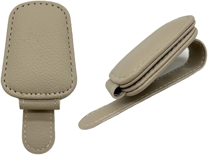 Sunglass Holder for Car Clip for Car Visor Upgrade Magnetic Leather Visor Sunglasses Clip Ticket holder，2 Packs (Beige 2PCS)