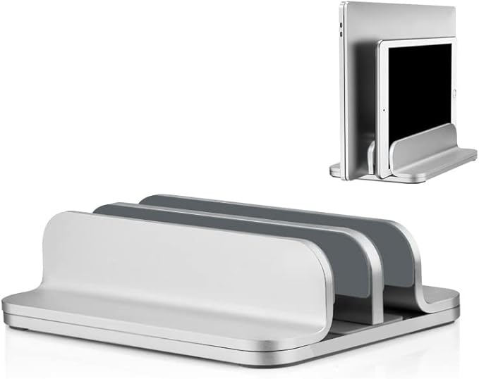 Aluminum Alloy Double Slot Storage Port Vertical Laptop Stand，laptop stand for desk，adjustable laptop stand，Applicable to all MacBook models