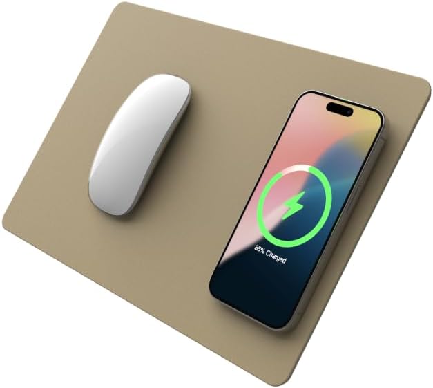 POUT H3 Wireless Charging Mouse Pad ??Qi-Enabled Fast Charger Built into Sleek Desk Mat, Compatible with Phones, Earbuds & More(Latte Cream)
