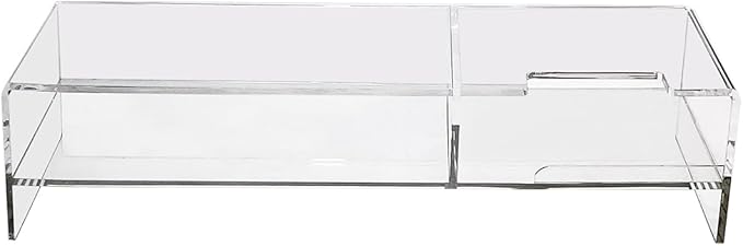 pbf PHOTO BOOTH FRAMES Acrylic Monitor Stand Riser with Phone Holder, 20 x 7.5 x 4.7 inches, Clear Desktop Organizer, multi level