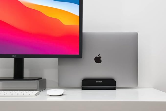 JOKItech Aluminum Laptop Vertical Stand Organizer, Sturdy Laptop Computer Holder Desktop Stand Compatible with new Retina Apple MacBook Pro/Air/Neo, Mac mini & iPad Pro - Black