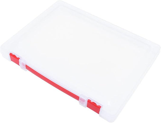 VILLCASE Document Storage Box with Red Buckle Lightweight Stackable Pp Plastic File Case Organizer for Office and Bedroom Use