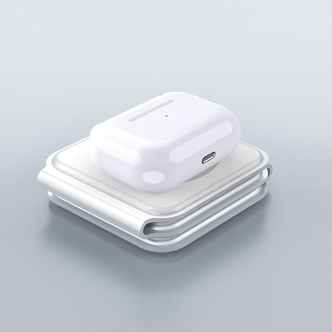 IHAO 3in1 Megnetic Attraction Wireless Charging Station Foldable Fast Charger for iPhone 15/14/13, iWatch & AirPods 15W Charging Stand with Strong Magnet Fold to Stand Multi-Device Safe Charging-White