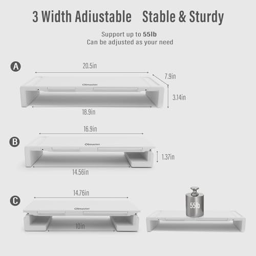 OImatser Monitor Stand Riser 3.0 USB HUB, Type-C Data Port, Foldable Computer Monitor Riser, Adjustable Length Computer Stand and Storage Drawer & Pen Slot, Phone Stand for Computer (White-3.0 HUB-Adapter)
