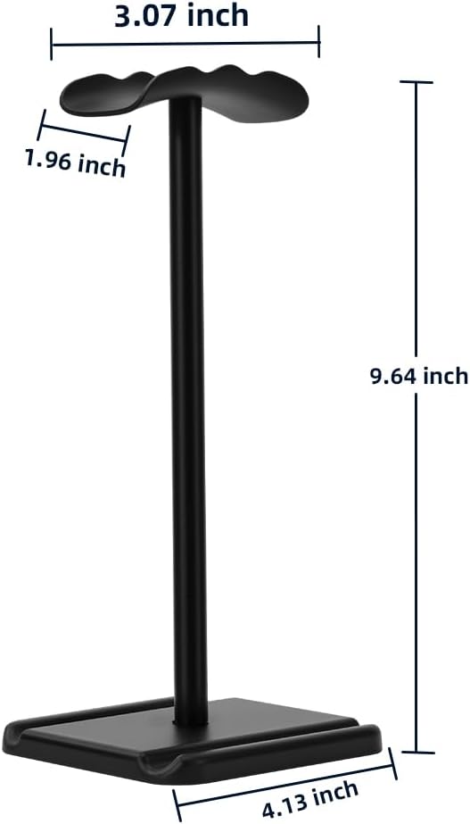 Headphone Stand, Headset Holder with Phone Holder for Desk Office Gaming, TPU-Padded Headrest, Aluminum Pole, Anti-Slip ABS Base, Universal Earphone Stand, 1 Pack Black