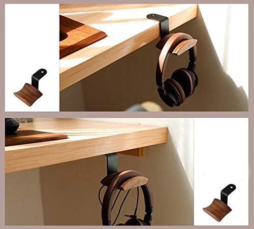 YANGMEI Under-Desk Mount Headphone Hanger Holder Headset Stand Walnut Wood Headphone Rack Hook Desk Tabletop Tape Under-Desk Mount Headphone Hanger Holder for Audio,Studio & Gaming Headphones