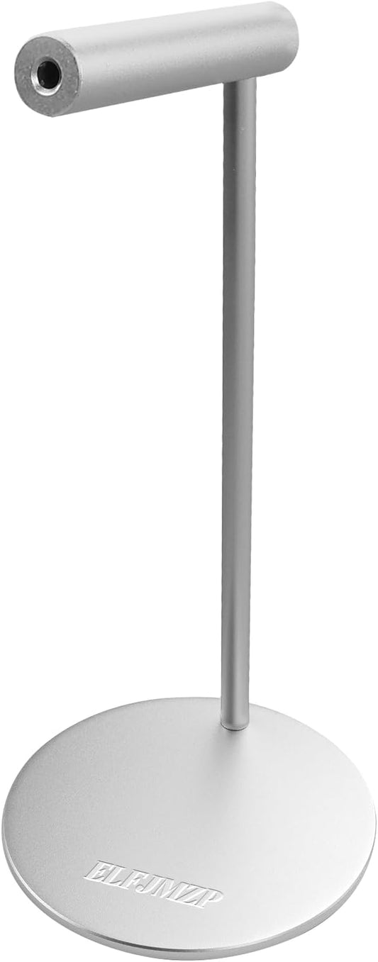 Aluminium Headphone Stand, Silver Desktop Holder for Over-Ear Headphones, 98mm Round Base, 280mm Height, 80mm Support Arm, with Installation Tools