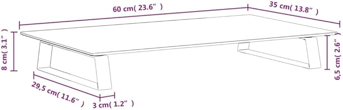 vidaXL White Tempered Glass and Metal Monitor Stand - Ergonomic Computer Screen Riser with Storage Space, 23.6??L x 13.8??W, Minimalist Design