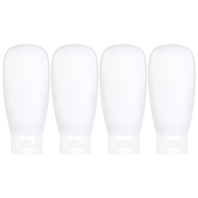 TSA Approved Travel Bottles Set for Toiletries Travel Size Containers Kit 4 Pack Portable Leak Proof Refillable Squeeze Cosmetic Airplane Essential Shampoo Hair Conditioner Body Lotion Bath Shower Gel