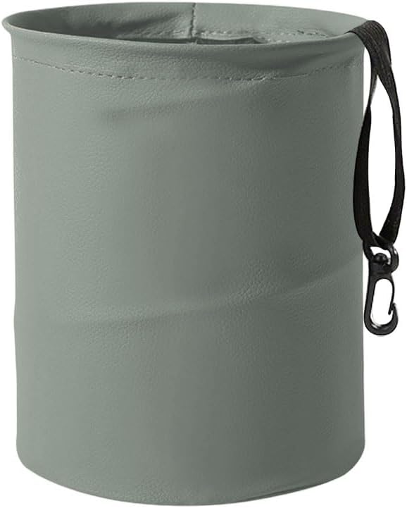 Collapsible Trash Can Car Garbage Bag - Leather Pop-up Car Trash Bin with Elastic Band - Hanging Foldable Garbage Can Vehicle Waste Basket Bin - Double-Layer Washable Bag for Cars Camping (Grey)