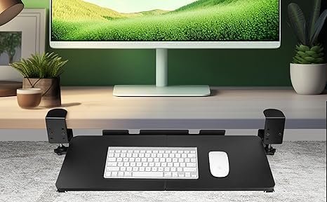 Ergonomic Keyboard Tray, Black Wood & Iron, 20.5 x 9.25 Inches, Under Desk, Slide-Out, Comfortable Typing Angle, Drill Free Installation
