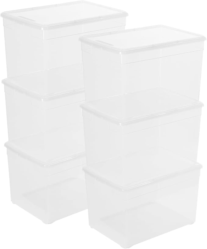 novelinks 22QTClear Storage Box Stackable Plastic Storage Bins with Lids Plastic Container Box for Sorting,6 Pack