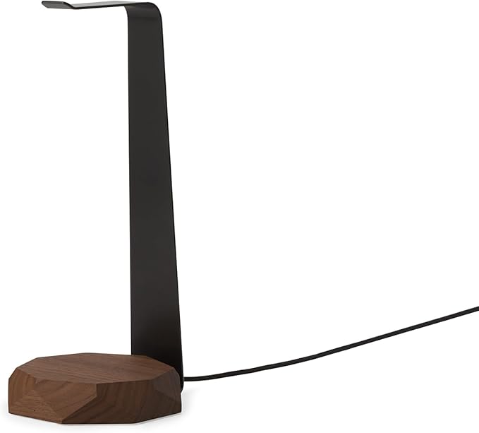 Oakywood 2-in-1 Wooden Headphone Stand with Wireless Charging - Wood Headphone Holder ??Stainless-Steel Base ??Handcrafted Headphones Stand for Desk - Qi-Compatible Wireless Charging ??Walnut