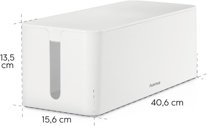 Hama Cable Box Maxi (Cable Box for Power Strip, Easy Cable Management, for Office, Desk, Home, Storage of Chargers, Hard Drives etc., with Rubber Feet) White