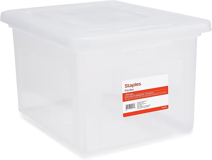 STAPLES File Box Plastic File Box Snap, Letter/Legal Size, Clear, 2/Pack
