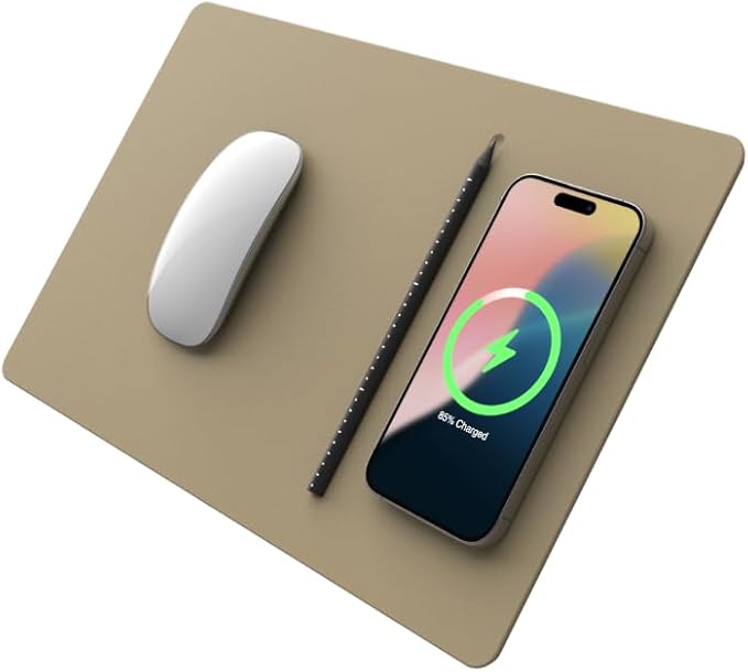 POUT H3 PRO Wireless Charging Mouse Pad ??Qi-Enabled Fast Charger with Anti-Slip Base & Smooth Surface for Phones and Earbuds ??Sleek Desk Accessory for Home & Office (Latte Cream)