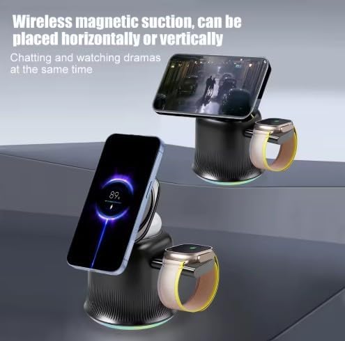 2026 3 in 1 Wireless Charging Station for Apple MagSafe Charger, 15W Fast Magnetic MagSafe Charger Stand for iPhone 17 16 15 14 13 12 Apple Watch AirPods Series (Black), Gifts for Men