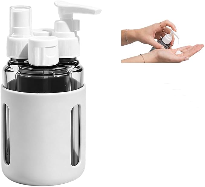4 in 1 Travel Dispenser Bottles – 2026 New Leak Proof Portable Dispenser Bottle Set for Shampoo, Conditioner, Lotion & Cream, 4pcs 60ml Travel Dispensers for Vacation & Business (Grey)