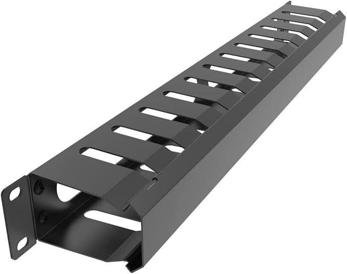 Jingchengmei All Metal 1U 19 Inch Server Rack Wire Management System-Horizontal Rack Mount 12 Larger Slots Cable Manager (AHMMA1U12S, Black)