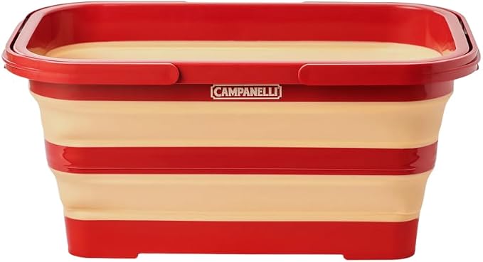 CAMPANELLI Collapsible Multi Purpose basket with Handles - Waterproof Storage Container, Space-Saving Foldable Sturdy basket for Clothes, Toys, Gardening & more | 20L Red/Gold