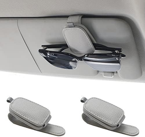 LAPRBY Magnetic Leather Car Sunglasses Holder & Ticket Card Clip - Car Visor Organizer, Windshield Mount Accessory 2 Packs (Grey)