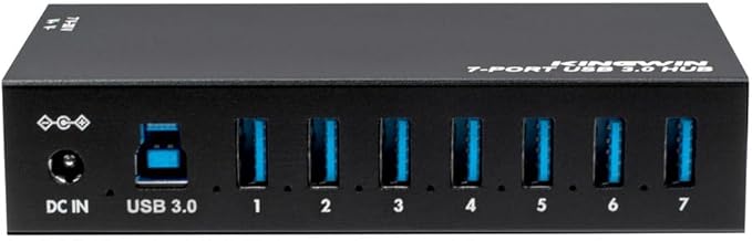 Kingwin 7-Port USB 3.0 Hub Offers 5Gbps speeds, Powered Expansion, and a Durable mountable Aluminum Design. Ideal for PC, Laptop, POS, and Server Racks. Plug & Play.