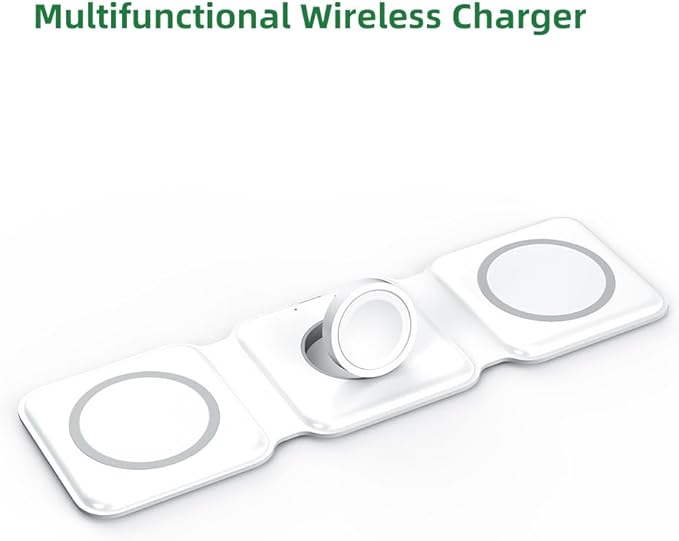 IHAO 3in1 Megnetic Attraction Wireless Charging Station Foldable Fast Charger for iPhone 15/14/13, iWatch & AirPods 15W Charging Stand with Strong Magnet Fold to Stand Multi-Device Safe Charging-White
