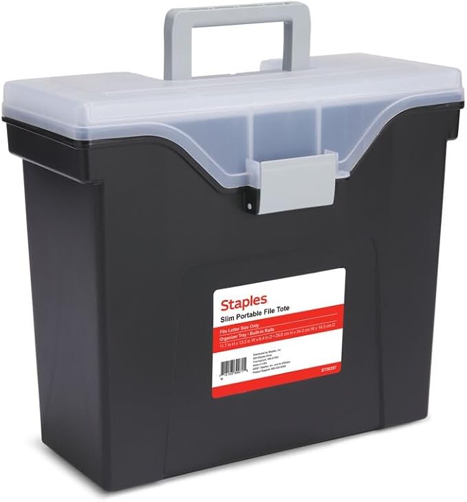 STAPLES Slim Portable File Tote, Letter Size, Black, 5/Carton