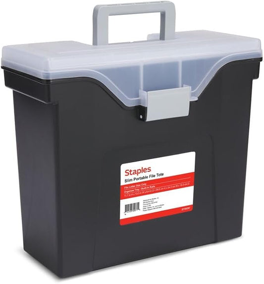 STAPLES Slim Portable File Tote, Letter Size, Black, 5/Carton