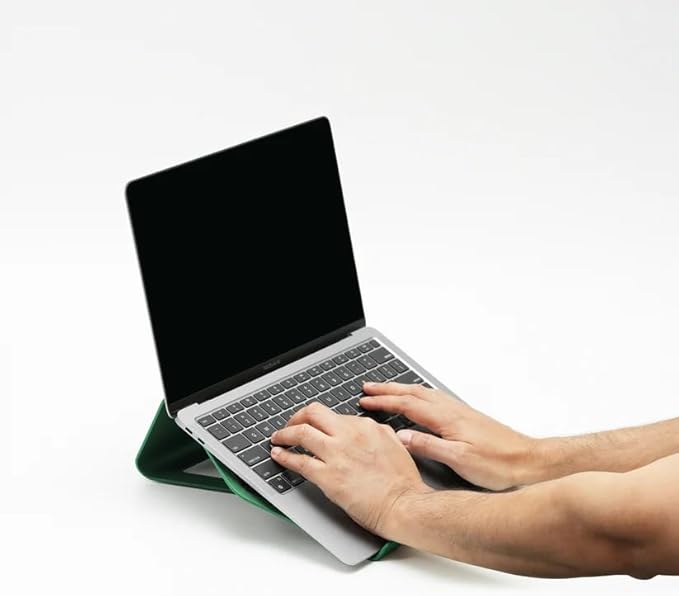 NUMIN Facet Laptop Stand Green | Laptop Tabletop Stand | Sturdy Rust Free Metal and Wood Design | Anti Slip leatherite Surface | Compatible for MacBook, HP, Dell, Lenovo