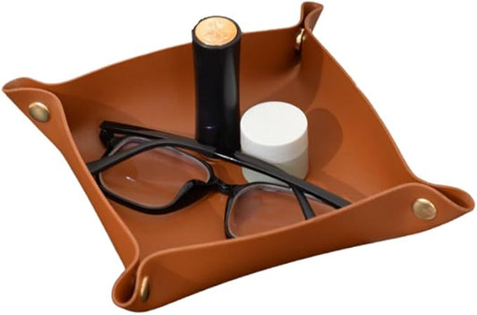 4 Pack Portable Multi-Purpose PU Leather Tray,Suitable for desks, entryways, nightstands.Perfectly organizes Small Items Like Jewelry, Keys, Paperclip,Glasses, Clamp, Headphones, Watches.