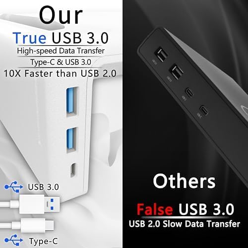 OImatser Monitor Stand Riser 3.0 USB HUB, Type-C Data Port, Foldable Computer Monitor Riser, Adjustable Length Computer Stand and Storage Drawer & Pen Slot, Phone Stand for Computer (White-3.0 HUB-Adapter)