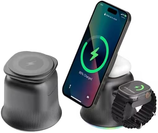 2026 3 in 1 Wireless Charging Station for Apple MagSafe Charger, 15W Fast Magnetic MagSafe Charger Stand for iPhone 17 16 15 14 13 12 Apple Watch AirPods Series (White), Gifts for Men
