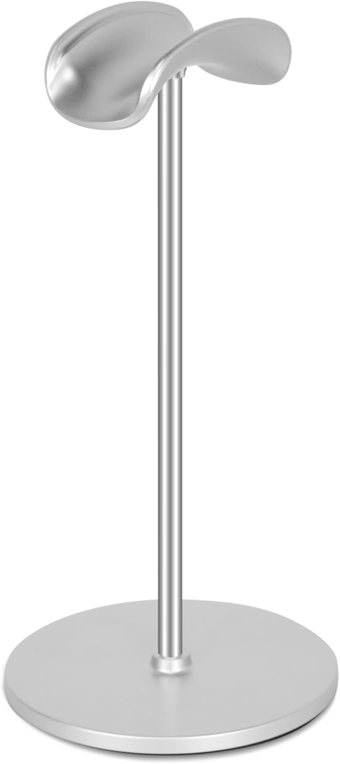 T-fun Headphone Stand, Curved Headset Stand with Aluminum Rod ABS Solid Base Gaming Headset Holder for Desk Headphone Accessories for Organization and Display, Silver