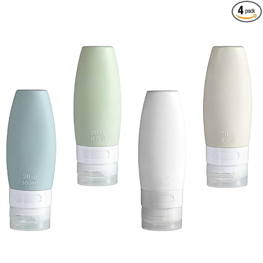 4 PCS Silicone Travel Bottles, 2oz Refillable Toiletries Containers Set, Small Empty Travel Size Bottles for Shampoo, Lotion, Shower Gel (Morandi)
