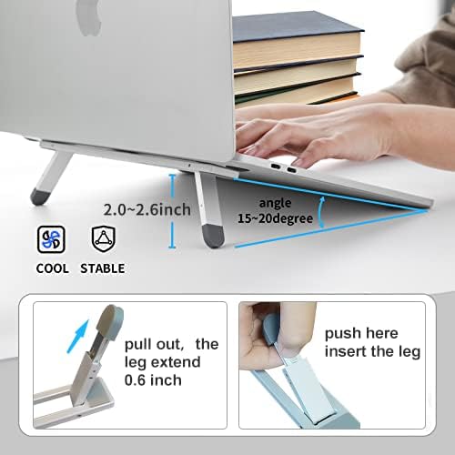 Riser for Desk,Pop up Laptop Stand,Adjustable Height Self-Adhesive Portable Laptop Stand with Feet, Extend Leg,Foldable Computer Stand for 10??17??Models MacBook Air, Keyboard etc.