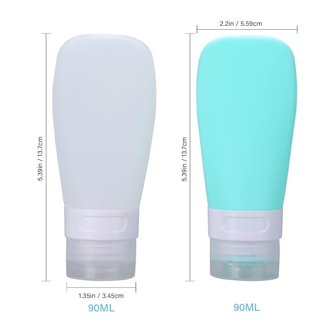 LUFEVRM 2 Pcs Silicone Travel Bottles,3oz Leak Proof Refillable Squeeze Containers with Transparent Carry Bag,Small Empty Travel Size Bottles for Shampoo,Conditioner,Lotion,Toiletries