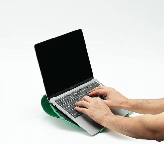 NUMIN Loop Laptop Stand Green | Laptop Tabletop Stand | Sturdy Rust Free Metal and Wood Design | Anti Slip leatherite Surface | Compatible for MacBook, HP, Dell, Lenovo