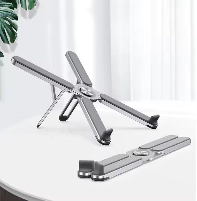 Foldable & Portable Laptop Stand for Desk, Light Weight Alloy Silicon, Ergonomic Aluminum Riser with 7 Adjustable Heights, Compatible with Laptop 10-16' and Tablet