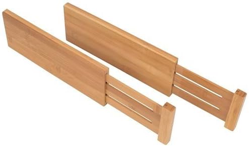Adjustable Bamboo Drawer Divider Organizers - Fits Large Drawers Sized 17.5" Upto 22"- Expandable Kitchen Drawer Organizer Separators for Utensils, Dresser, Clothes, Bedroom, Bathroom 2-Pack, Natural