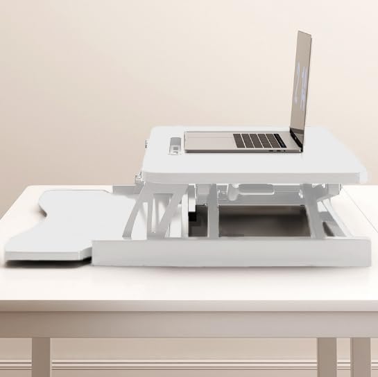 32 Inch Height Adjustable Stand Up Desk Riser, Heavy Duty Computer Workstation with Removable Keyboard Tray - Ergonomic Design for Home Office Workshop Gaming, Spacious Platform(White)
