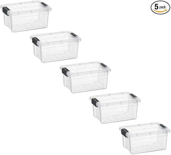 Superio Mini Storage Container Plastic Crayon Box Art Supplies and Sewing Case Stackable Clear Small Organizer for Beads, Stationery, Chalk, and Food, 1.05 Quart, 5 Pack