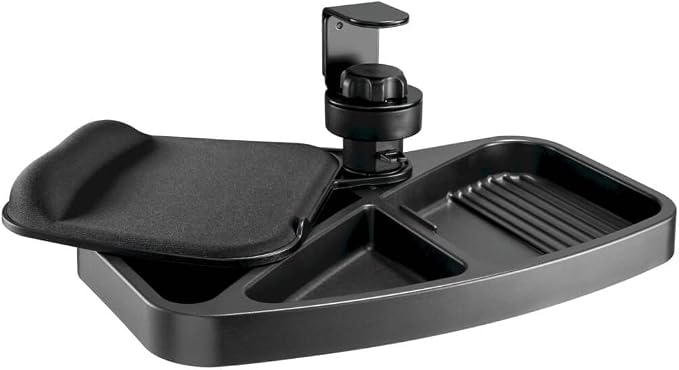 TRIPP LITE Under Desk Storage Tray Clamp-on Storage Tray w Mouse Pad, Wrist Rest - Office Desk Organizer 360 Swivel 5-Year Warranty (DMUDSC)