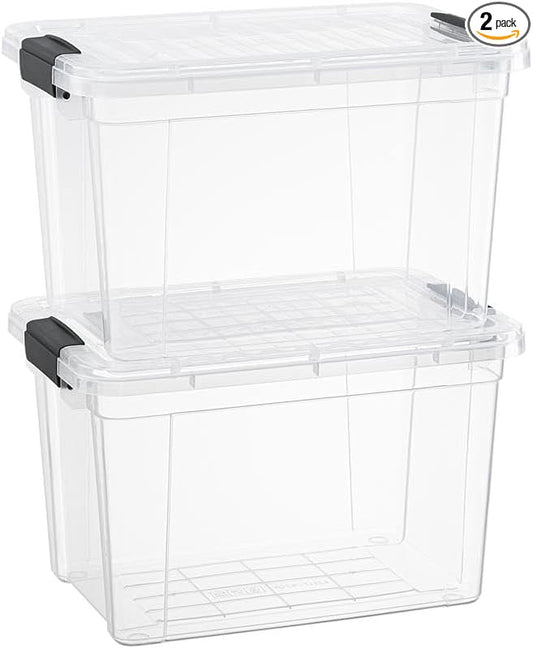 Superio Small Clear Storage Boxes with Lids, 4.75 Quart Plastic Container Bins for Organizing, Stackable Crates, BPA Free, Non Toxic, Odor Free, Organizers for Home, Office, School, and Dorm