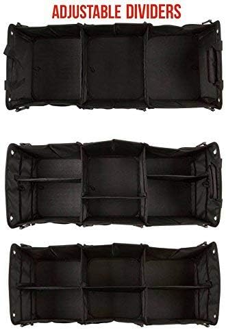 Tuff Viking Convertible Large 3 Compartment SUV Trunk Organizer | Truck Bed Organizer with Cover for Trucks, Cars, SUVs and Groceries. PATENTED (4-in-1 with Cover, Black)