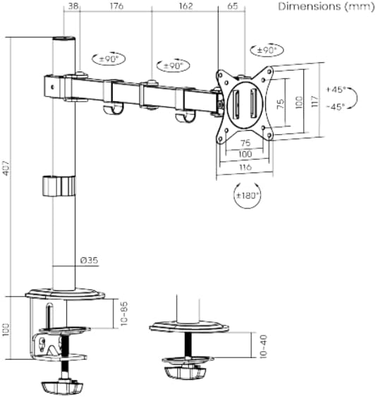Gladiator Joe Heavy Duty Single/one Desktop Monitor Mount/arm VESA Compatible | Fully Adjustable articulating arm | Supports Heavy Monitors | 17to 32 inch | 18 lb