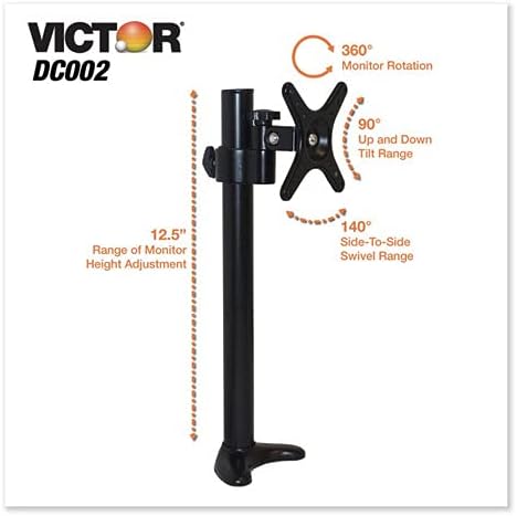 Monitor Mount with Single and Dual Monitor Arm Components, Attaches Using Grommet or Clamp Fixture, VESA Bracket, Black, Victor DC002