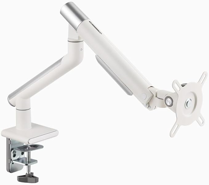 Desky Single Slim Monitor Arm ??Adjustable Desk Mount with Gas Spring, VESA 75/100, 360° Rotation, Cable Management, Fits Monitors Up to 32", 19.8 lbs Capacity (White)